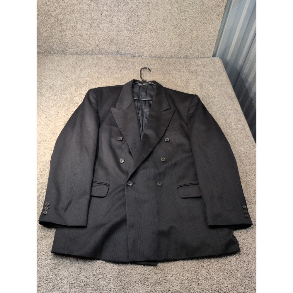 Zeidler & Zeidler Mens Black 100% Wool Double Breasted Striped Suit Jacket 46R